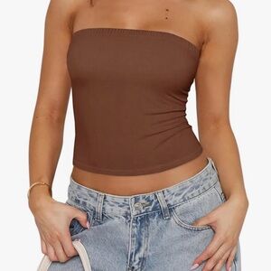 Tankaneo Brown Womens Cropped Strapless Tube Top